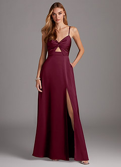 Azazie Jenna Robes de demoiselle d'honneur Robe Trapèze en Satin extensible Plissée Mûre image2