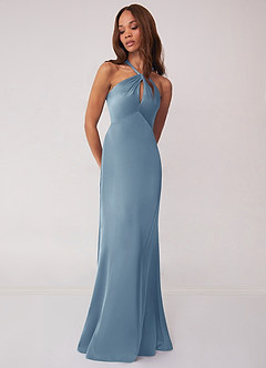 Barbie ♥ Azazie Bridesmaid Dresses Dusty Blue Sheath Stretch Satin Dress image4