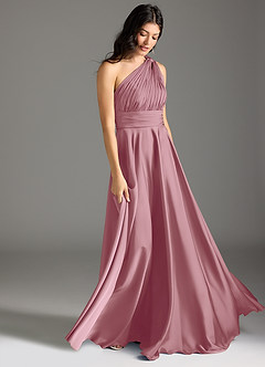 Azazie Charlize Bridesmaid Dresses Vintage Mauve A-Line One Shoulder Stretch Satin Dress image3