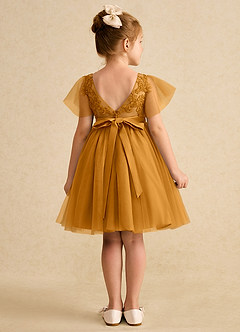 Azazie Queenie Robe Demoiselle D'honneur Fillette Robe Trapèze en Dentelle Caramel écossais image2