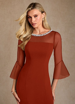 Azazie Bellevie 신부의 어머니 드레스 쉬스 구슬 스트레치 크레이프 플로어 길이 드레스 image6