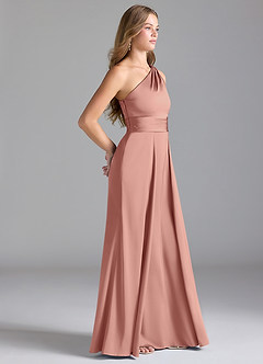 Azazie Dallas Bridesmaid Dresses Rosette A-Line One Shoulder Stretch Satin Dress image4