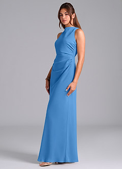 Azazie Evadne Bridesmaid Dresses Blue Jay A-Line Pleated Chiffon Dress image5