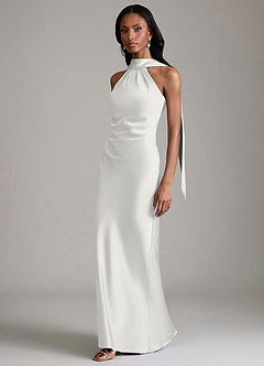 Azazie Cassiana Bridesmaid Dresses White Mermaid Pleated Stretch Satin Dress image5