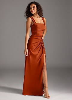 Azazie Jesaphine Bridesmaid Dresses Paprika Sheath Bow Stretch Satin Dress image7