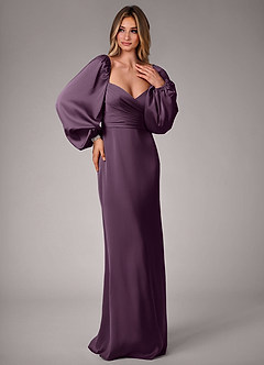 Azazie Sonata Bridesmaid Dresses Plum Sheath Long Sleeve Stretch Satin Convertible Dress image4