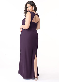 Azazie Flori Bridesmaid Dresses Plum Sheath Square Neckline Chiffon Dress image10