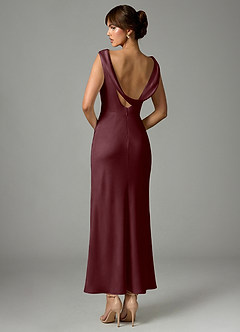 Azazie Kieryn Robes de demoiselle d'honneur Robe Sirène en Satin extensible Plissée Sangria image5