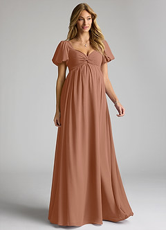 Azazie Madisynn Zwangerschaps Bruidsmeisjekleding Boog Chiffon Vloerlengte Jurk image1