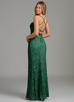 Azazie Ola Bridesmaid Dresses Dark Green Mermaid Corset Floral Burnout Dress image2