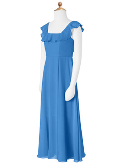 Azazie Jinny Junior Jurk van Chiffon met A-Lijn Ruches Blauwe Gaai image6