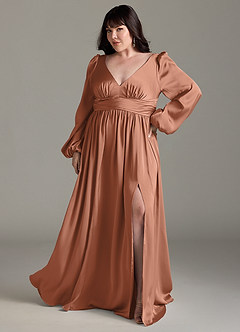 Azazie Norah Brautjungfernkleider A-Linie Stretch-Satin Kleid Bronzer image7
