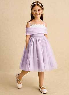 Azazie May Flower Girl Dresses Frosted Lilac Ball-Gown Pleated Tulle Dress image4