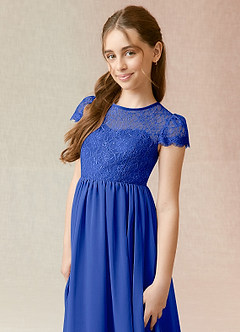 Azazie Delevingne Junior Royal Blue A-Line Lace Chiffon Dress image4