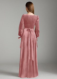 Azazie Leonia Bridesmaid Dresses Dusty Rose A-Line Long Sleeve Velvet Dress image7