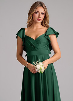 Azazie Leilani Bridesmaid Dresses Dark Green A-Line Ruched Stretch Satin Dress image5