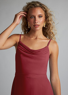 Azazie Summer Brautjungfernkleider Meerjungfrau-Linie Schaufel Kutte Chiffon Kleid Granatapfelrot image5