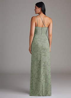 Azazie Eren Bridesmaid Dresses Agave Sheath One Shoulder Floral Burnout Dress image2