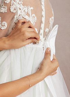 Azazie Elodie Flower Girl Dresses Ivory Dusty Sage Ball-Gown Lace Dress image9