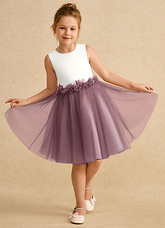 Azazie Louisa Flower Girl Dresses Ivory Vintage Mauve A-Line Sleeveless Tulle Dress image4