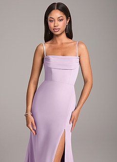 Azazie Saige Bridesmaid Dresses Frosted Lilac Sheath Off the Shoulder Chiffon Convertible Dress image2