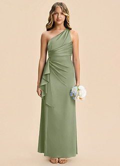 Azazie Kayden Junior Pistachio Sheath Ruched Stretch Satin Dress image4