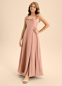 Azazie Callie Junior Abito A-Line in Chiffon Increspato Bronzo image3