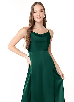 Azazie Naomie Vestidos de damas de honor Vestido de Esmeralda de Satén Elástico de Corte en A con Cuello V con abertura lateral image5