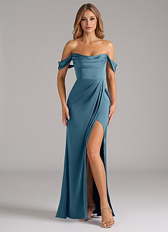 Azazie Johana Robes de demoiselle d'honneur Robe Sirène Convertible en Satin extensible Épaule décolletée Bermude image3