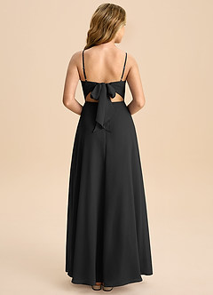 Azazie Shale Junior Black A-Line Bow Chiffon Dress image2