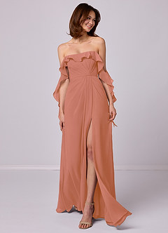 Barbie ♥ Azazie Robes de demoiselle d'honneur Robe Trapèze Convertible en Mousseline de soie Épaule décolletée Mai Tai image1