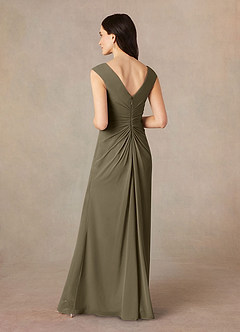 Azazie Sally vestidos de madre de la novia Vestido de Verde Sauce de Gasa de Corte En A con Cuello en V plisado image4