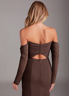 Azazie Hallie Brautjungfernkleider Meerjungfrau-Linie Langarm Chiffon Kleid Ganache image7