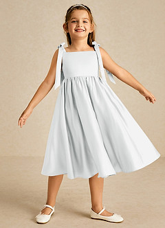 Azazie Chelsie vestidos de niña de las flores Vestido de Diamante Blanco de Satin Mate de Corte En A con Lazo image1
