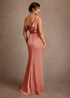 Azazie Baltimore Mère de la mariée Robes Robe Trapèze en Satin extensible Plissée Rose Saumon image2