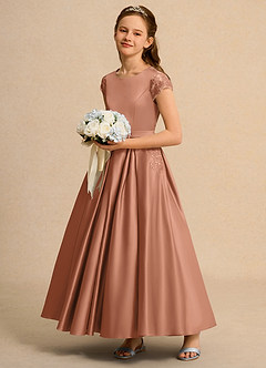 Azazie Bunny Junior Formal Robe Demoiselle D'honneur Fillette Robe Princesse en Dentelle Bronze image6