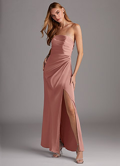 Azazie Lexie Bridesmaid Dresses Rosette Sheath Strapless Stretch Satin Convertible Dress image3