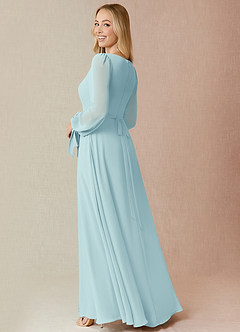 Azazie Leonia Bridesmaid Dresses Sea Glass A-Line Long Sleeve Chiffon Dress image2