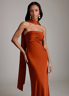 Azazie Saylor Brudtärnklänningar Klä av Sjöjungfru i Stretch Satin Axelbandslös Paprika image1