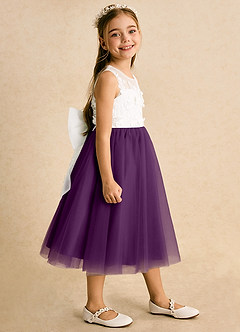 Azazie Lina Flower Girl Dresses Ivory Grape Ball-Gown Lace Dress image6