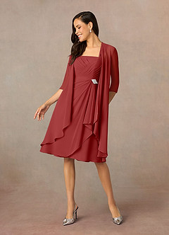 Azazie Olivia Mother of the Bride Dresses Rust A-Line Square Neckline Pleated Chiffon Dress image1