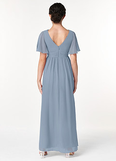 Azazie Temeka Junior Dusty Blue A-Line Pleated Chiffon Dress image2