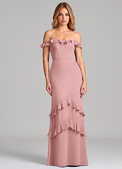 Azazie Marilynn Venta Final Vestido de Rosa Polvorienta de Gasa de Corte Sirena con Vestidos sin tirantes image3