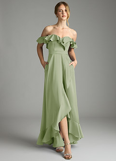 Azazie Lyra Vestidos de damas de honor Vestido de Salvia Polvorienta de Satén Elástico de Corte en A Convertible con Vestidos sin tirantes image1