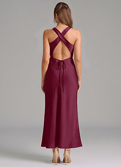 Azazie Evadne Vestidos de damas de honor Vestido de Mora de Satén Elástico de Corte Recto con Plisado image5