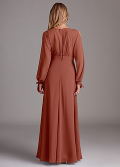 Azazie Matilda Bridesmaid Dresses Auburn A-Line Long Sleeve Chiffon Dress image5