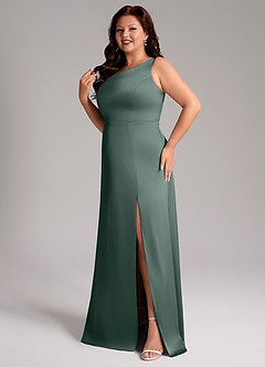 Azazie Phaedra Bridesmaid Dresses Sea Moss A-Line One Shoulder Stretch Satin Dress image12