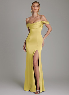 Azazie Nira Bridesmaid Dresses Canary Mermaid Corset Stretch Satin Dress image1