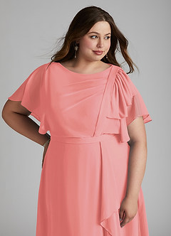 Azazie Aaliyah Bescheidene Brautjungfernkleider A-Linie Schaufel Gefaltet Chiffon Bodenlänge Kleid image11
