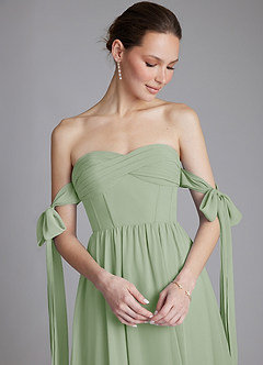 Azazie Ayanna At-home Try On Dresses Dusty Sage A-Line Off the Shoulder Chiffon Dress image5